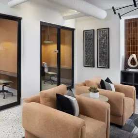 Community workspace private offices and wifi cloud printer at Camden Farmers Market apartments in Dallas, Tx