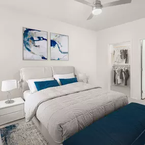 camden copper square apartments phoenix az bedroom with ceiling fan ensuite bath