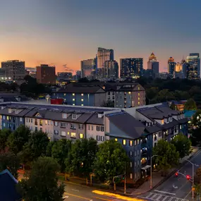 Night community view with atlanta skyline