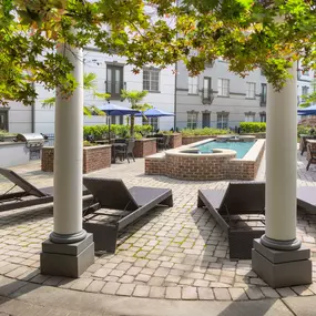 Tranquil garden courtyard with fountain