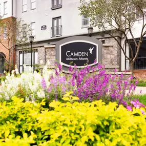 Monument sign outside leasing office entrance at Camden Midtown Atlanta in Atlanta Georgia