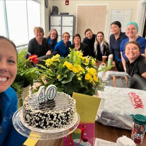 Milestone birthday today! Thanks to this awesome team for making feel special on Thursday with flowers, presents, and CAKE!