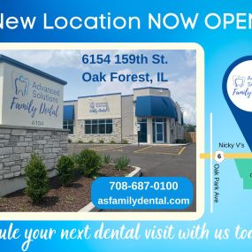 Advanced Solutions Family Dental welcomes you to their new dental office location in Oak Forest