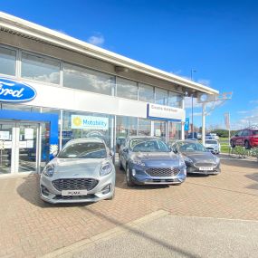 Outside the front of the Ford Rotherham dealership