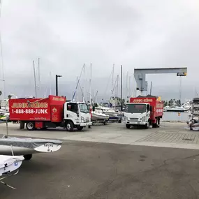 A few trucks from our San Diego fleet down by the bay during a commercial junk removal project.