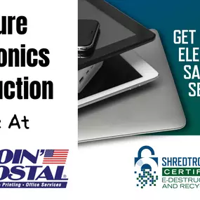 Destroy. Recycle. Relax. Need to dispose of an old hard disc drive, laptop, cell phone, or tablet? Concerned about your personal identity being stolen? Just need to get rid of some old tech? That’s what we can do. We are excited to announce our new drop-off Electronics Destruction service at Goin’ Postal. For a small fee buy yourself peace of mind. Please call, text, email, or stop-in!