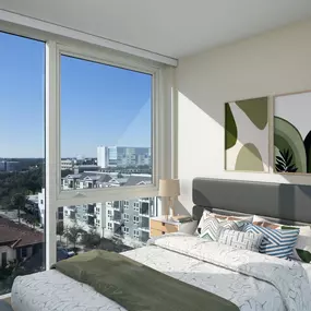 Bedroom with floor to ceiling windows