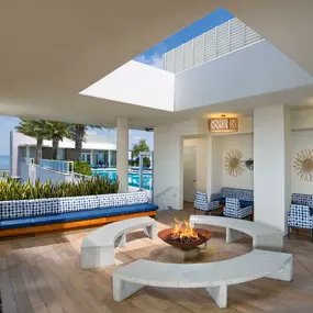 Outdoor rooftop fireplace lounge