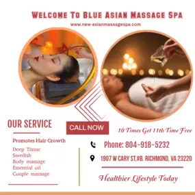 Our traditional full body massage in Richmond, VA 
includes a combination of different massage therapies like 
Swedish Massage, Deep Tissue, Sports Massage, Hot Oil Massage
at reasonable prices.