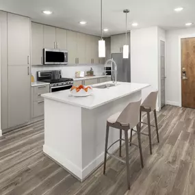 Spacious kitchen with island at Camden Washingtonian apartments in Gaithersburg, MD