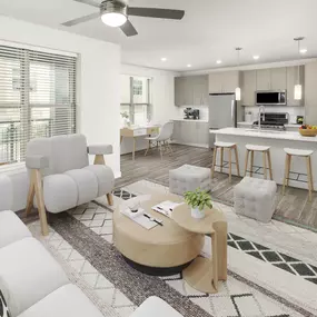Spacious living rooms with access to private balconies at Camden Washingtonian apartments in Gaithersburg, MD