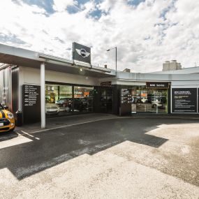 Outside the front of the MINI Leeds dealership