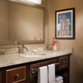 Standard guest room bathroom at New Haven Hotel, CT