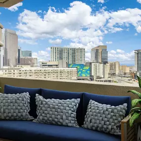 Outdoor balcony with uptown views