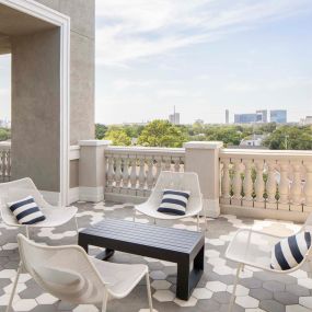 Sky Lounge with Downtown Views on Terrace side of Camden Highland Village apartments and townhomes in Houston, Texas
