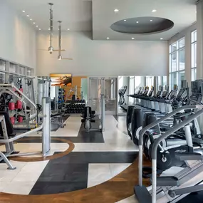 The Terrace 24-hour Fitness Center with free weights and cardio equipment