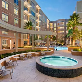 Pool and spa at dusk