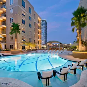 Resort-style pool at night