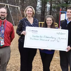 With the help of several local Allstate agents, our office delivered a $13,000 Allstate Foundation Helping Hands grant to Dunbarton Elementary School for their Playground Renovation. DES will receive a 2nd check for $15,000 in 2018 to complete the upgrade.