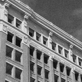 The top section of the Surety hotel black and white