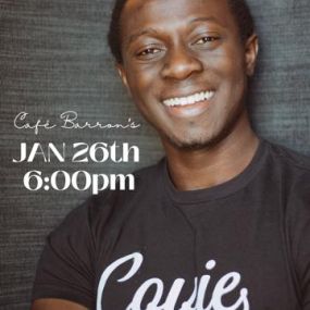 Covie is back at Café Barron’s! Original artist Covenant Olatunde is playing live at 6:00pm Thursday, January 26th. Reservations aren’t required, but highly encouraged as our bar area books up fast! Just call 903.663.4737. See you there!