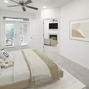 Bedrooms with private balconies at Camden Monument Place apartments in Fairfax, VA