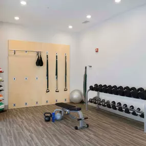 Fitness center strength training area at Camden Monument Place apartments in Fairfax, VA