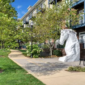 Horse statue outside Camden Monument Place apartments in Fairfax, VA