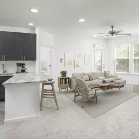 Open concept kitchen and living area at Camden Monument Place apartments in Fairfax, VA