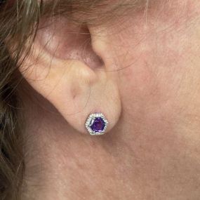 Celebrating February babies with these fabulous octagon-shaped amethyst and diamond earrings. ????
