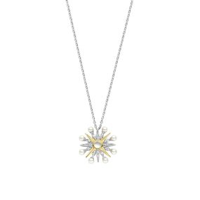 This TI SENTO gold-plated starburst necklace 34033YP combines lustrous pearls, a dazzling pavé, radiant yellow gold plating, and a delightful mother of pearl.