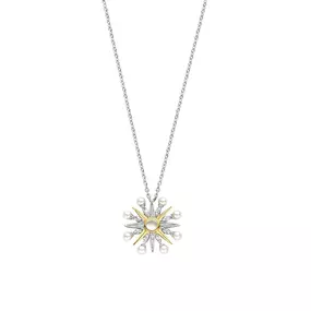 This TI SENTO gold-plated starburst necklace 34033YP combines lustrous pearls, a dazzling pavé, radiant yellow gold plating, and a delightful mother of pearl.