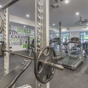 Fitness center with weight lifting equipment and treadmills