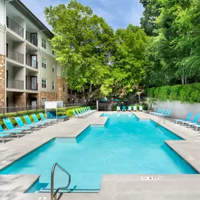 Salt water pool with lounge seating