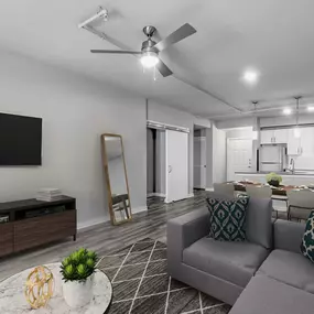 Contemporary midrise apartment living room and dining area