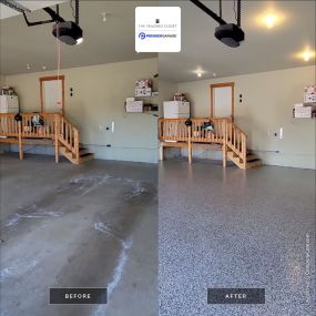 Looking to elevate your garage space? Say goodbye to stained, cracked concrete and hello to a sleek, durable epoxy floor finish! Check out this stunning before-and-after transformation: ???? Before: The garage floor was worn, stained, and uninviting, lacking both aesthetics and functionality. It was in