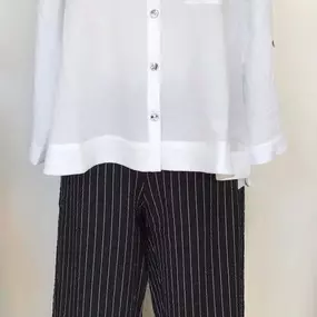 Mandarin Shirt in White $88 Crop Pant in Black $84