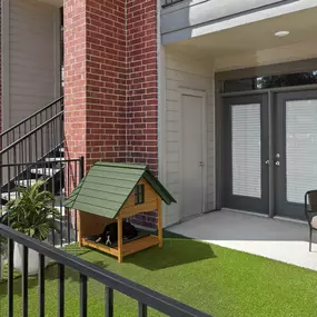 Private first-floor yard and patio with storage closet and space for a pet at Camden Addison apartments in Addison, TX