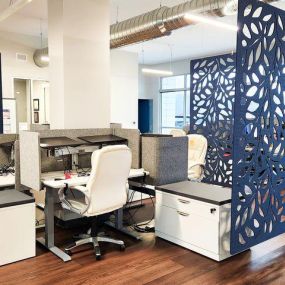 Small Office Space Reception area cutout wood panels