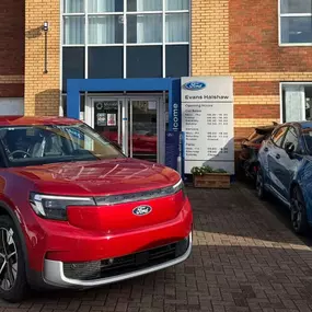 Evans Halshaw Ford Ashton Dealership Exterior with Ford Puma and Ford Explorer