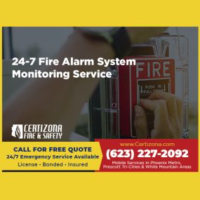 24/7 Fire Alarm System Monitoring Service for Commercial & Industrial Buildings in Phoenix, Scottsdale, Mesa, Chandler, Gilbert, Goodyear, Buckeye, Surprise, Glendale, Prescott, Show Low, White Mountain, Arizona