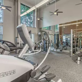 Fitness center with weight lifting equipment