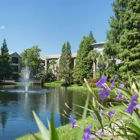 Picturesque lake at community with water feature