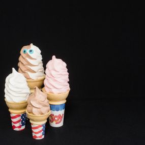 Soft-serve selection of ice cream cones.