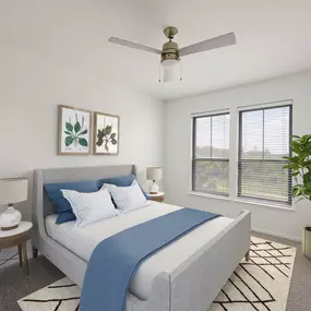 Spacious bedrooms with views of buffalo bayou and Downtown Houston at Camden Heights Apartments in Houston, TX