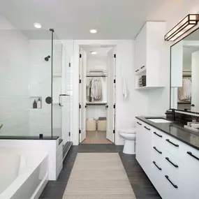 Bright contemporary finishes bathroom with double sink vanity