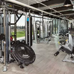 Fitness center with free weights and strength machines