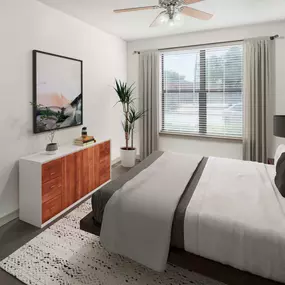 Bedroom with concrete floors at Camden Design District