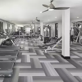 24-hour fitness center with strength and cardio equipment at Camden Design District apartments in Dallas, TX