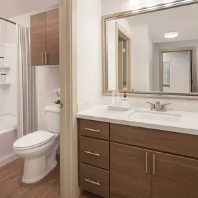 Camden Foothills Apartments Scottsdale AZ luxury bathroom with white quartz countertops